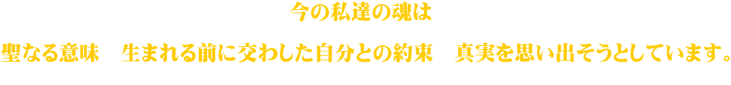 今の私達の魂は   聖なる意味　生まれる前に交わした自分との約束　真実を思い出そうとしています。  